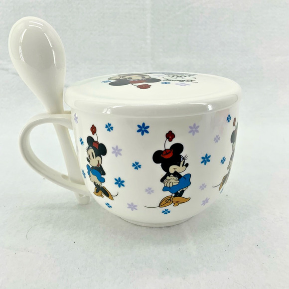 Disney 90th Anniversary Ceramic Soup Mug w/Lid & Spoon Mike-J Co Minnie Mouse - Picture 3 of 8